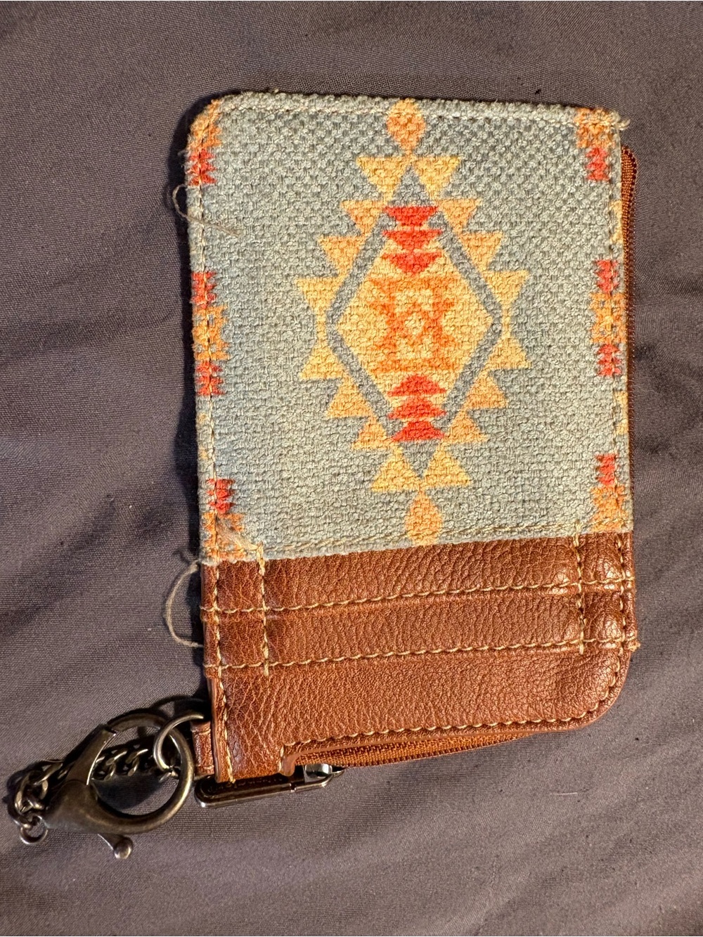 Wrangler Brown Zip Card Pouch with Tan Stitching